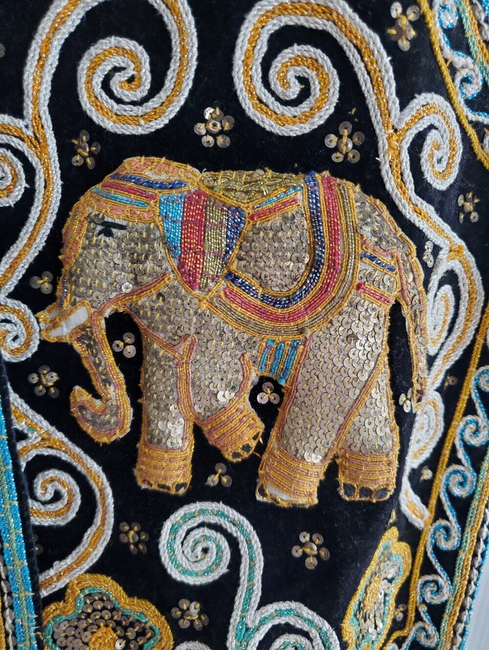 Carol Horn Vintage Bohemian Kalaga‎ Burmese Sequin Elephant Vest - Picture 4 of 10